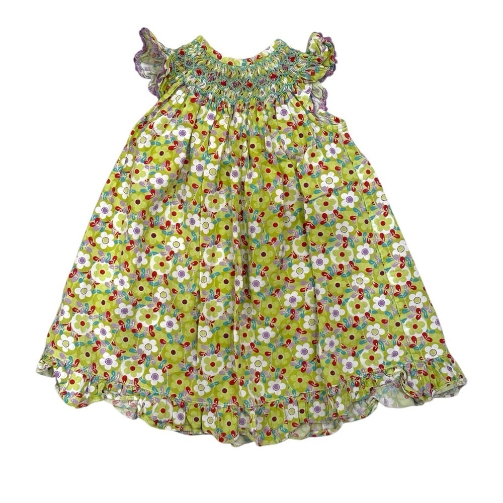 Vive Le Fete Green Ditzy Floral Smocked Ruffle Play Dress Summer